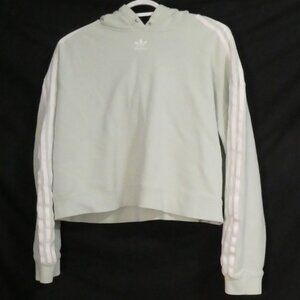 ADIDAS | large | Light Green Adidas Hoodie | White Stripes | Stitched Logo